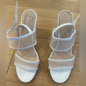 White Mesh Heeled Sandals. Wedding Shoes Size 9